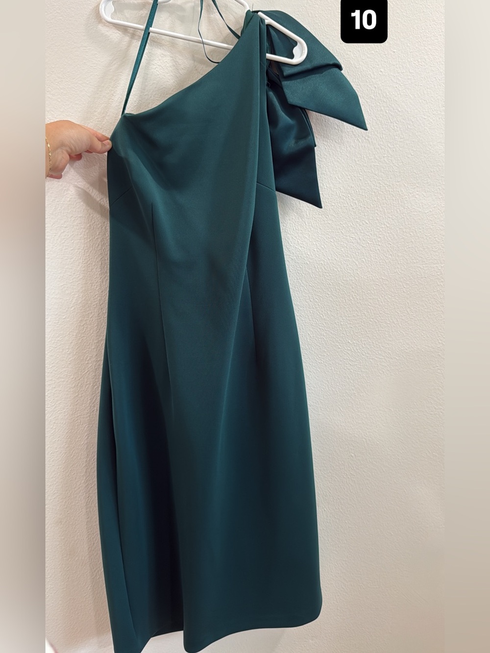 One-Shoulder Dark Teal Bow Midi Dress